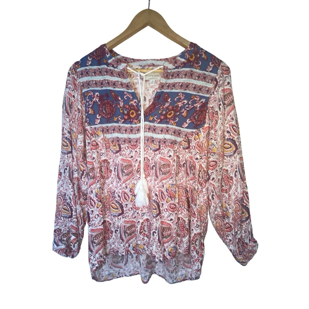 Lucky Brand Relaxed Blue Red Tie Front Tunic